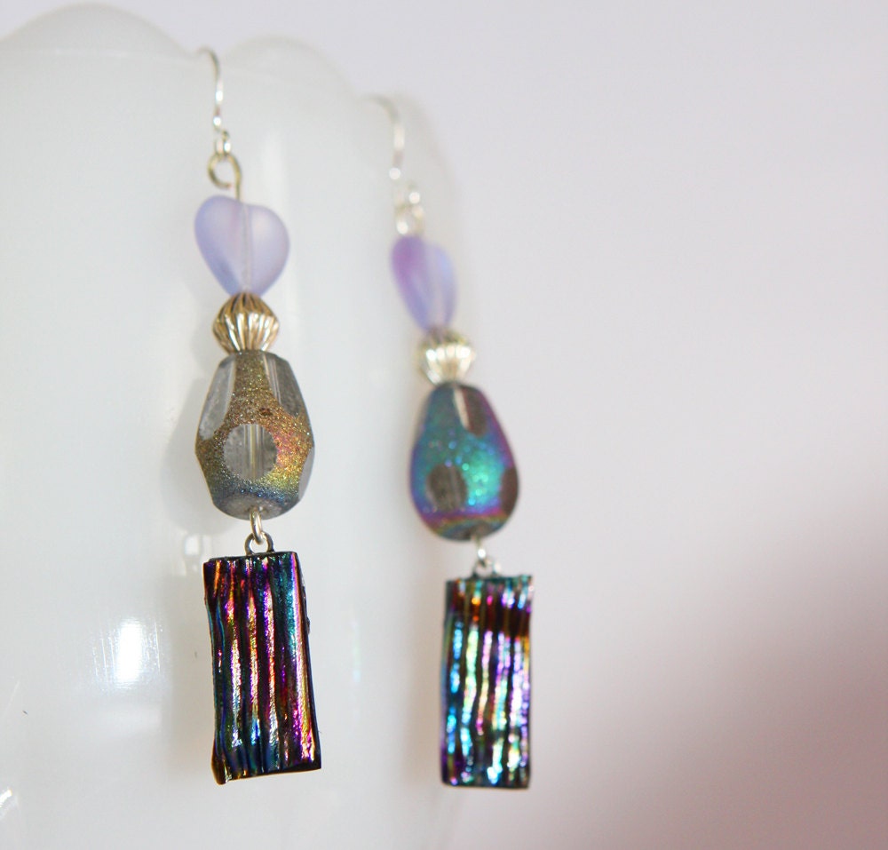 Oil Slick Ripple Dichroic Glass Earrings