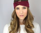 RED WINE twist turban essential workout headband, jersey headband, dark red