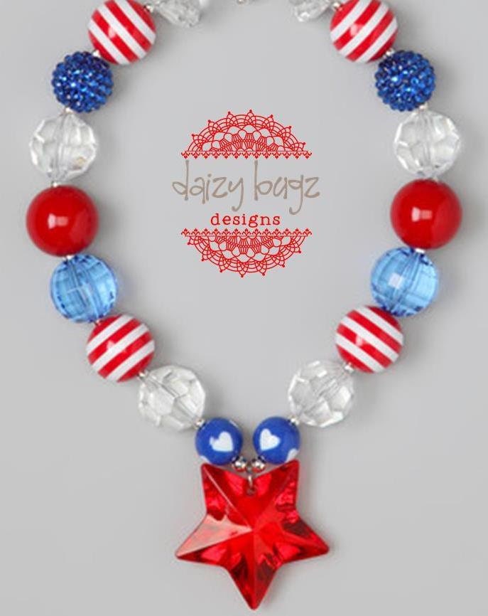 Stars and Stripes-Children's Chunky Bubblegum Bead Necklace