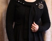 ON SALE Upcycled Cropped Black Wool Studded Sweater with Leopard Pin