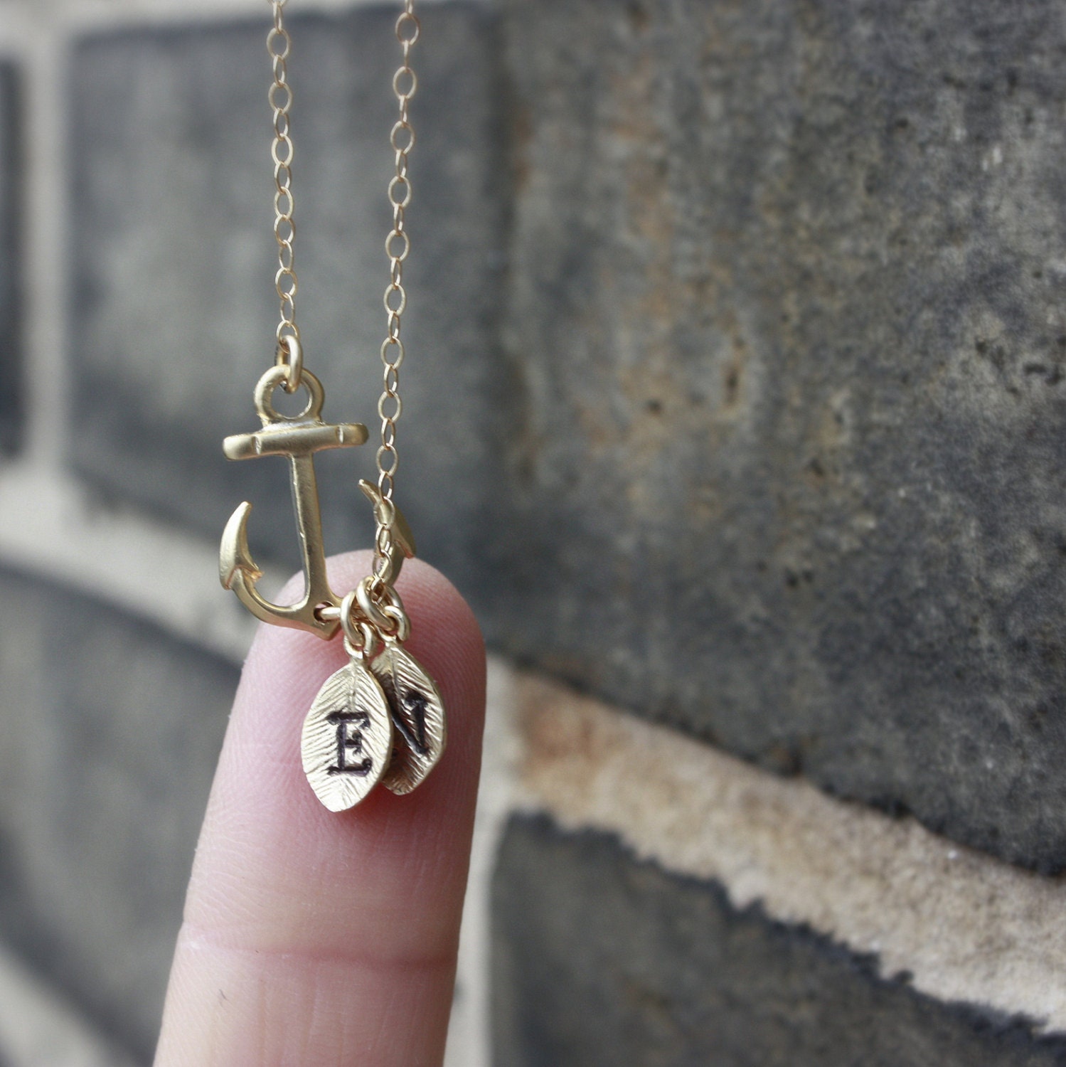 Sideways Anchor Initial Necklace - Two Initials . Couples Monogram . Personalized Anchor Necklace . Gift for Mom, Best Friends, Sisters