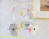 Baby Mobile - Koala Mobile - Nursery Mobile - Animal Mobile - Australian Gray White Koala in a Yellow starry night (Custom color available)