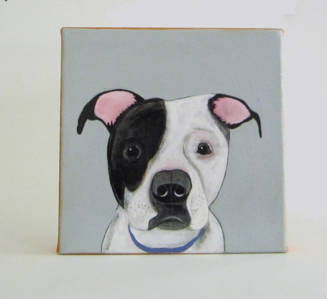 Custom Dog Painting Pet Portrait 8x8 Original Art Personalized Puppy Modern Canvas gray black red tile studio