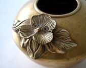 Vintage Brass Vase, Pansy Flowers, Gold Tone Floral Bowl, Hollywood Regency Gold Tone Decor, Heavy
