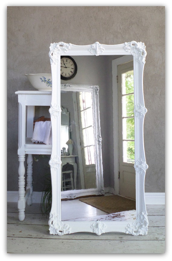 Leaning White Baroque Mirror Large Shabby By Smallvintageaffair
