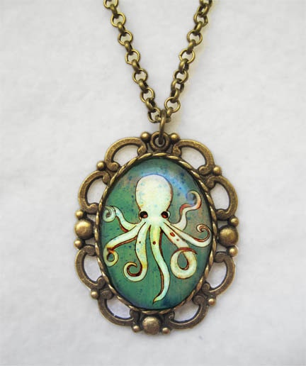 Octopus Steampunk Pendant -Cthulhu Necklace Jewelry- Deep Sea Creature Art