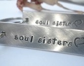 Set of Two Soul Sisters Handstamped Keychains. Best Friend Gift.