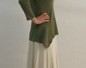 CHRISTMAS IN JULY -- Women's Cotton Jersey Knit Asymmetrical Top in Moss - 3/4 sleeve - Size M