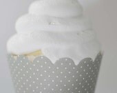 Gray & White Polka Dot Cupcake Wrappers - Standard Cupcake Wraps Set of 24