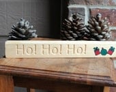 Ho Ho Ho Carved Wood Christmas Sign with Presents - Reclaimed Wood, Hand Painted