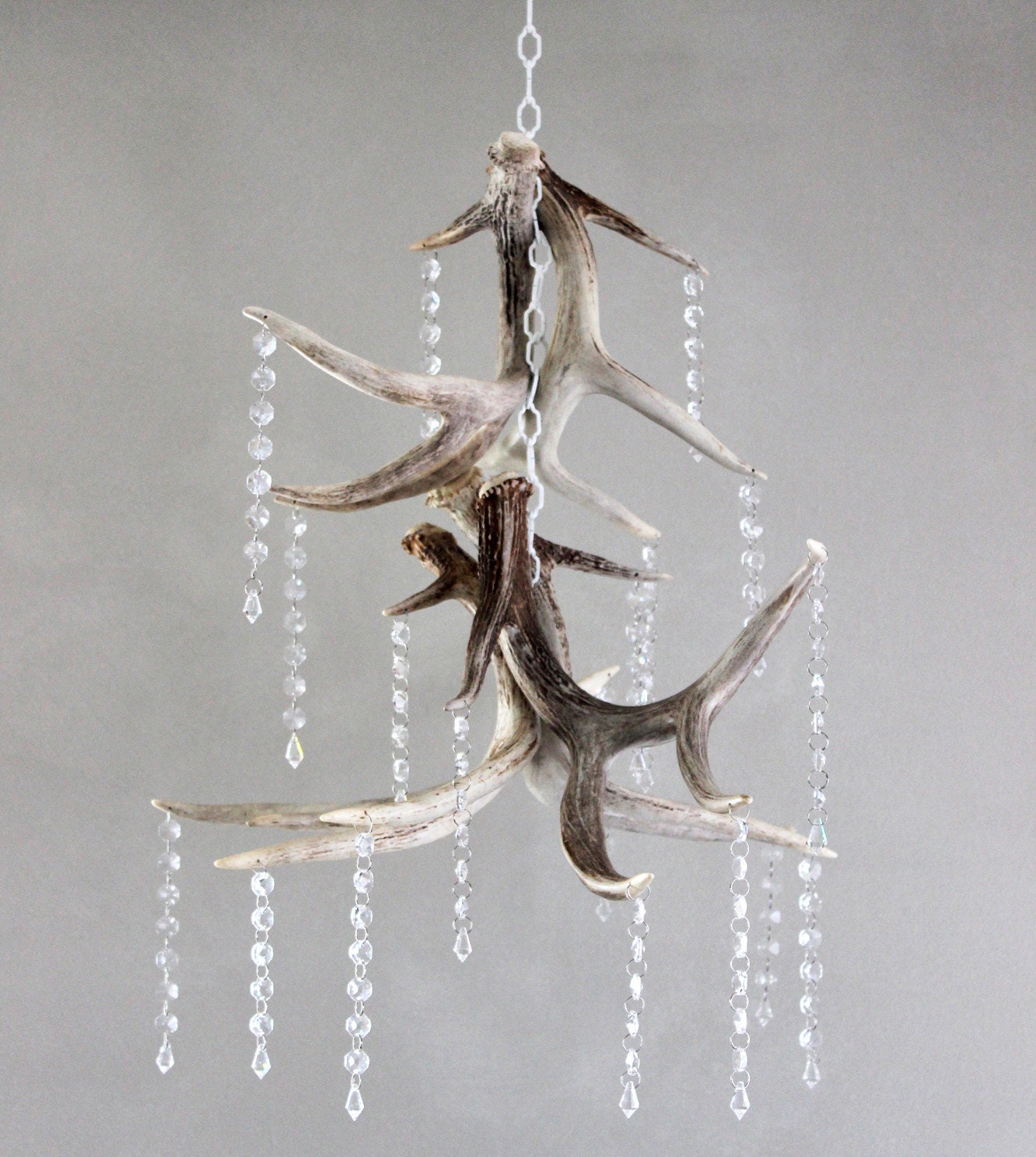 Naturally shed deer antler chandelier with crystals