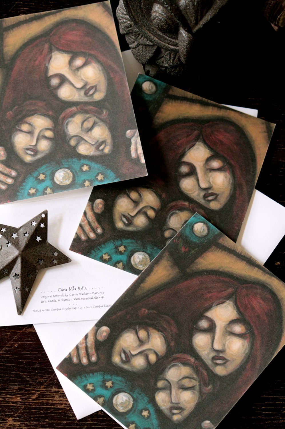 Mama Luna Folk Art Card Set of 4 Notecards 5 x 7 Earth Water Goddess Sacred Woman Wise Children Grandmother Moon Stars Night Pray Heal