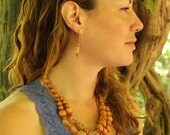 Wooden Beaded Necklace and Earrings with Tan and Cream Agate, 2 strands, 17 inches, neutrals, semi-precious stones