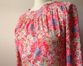 Vintage Dress 1970's Red Floral Polyester Knit Size Small Medium