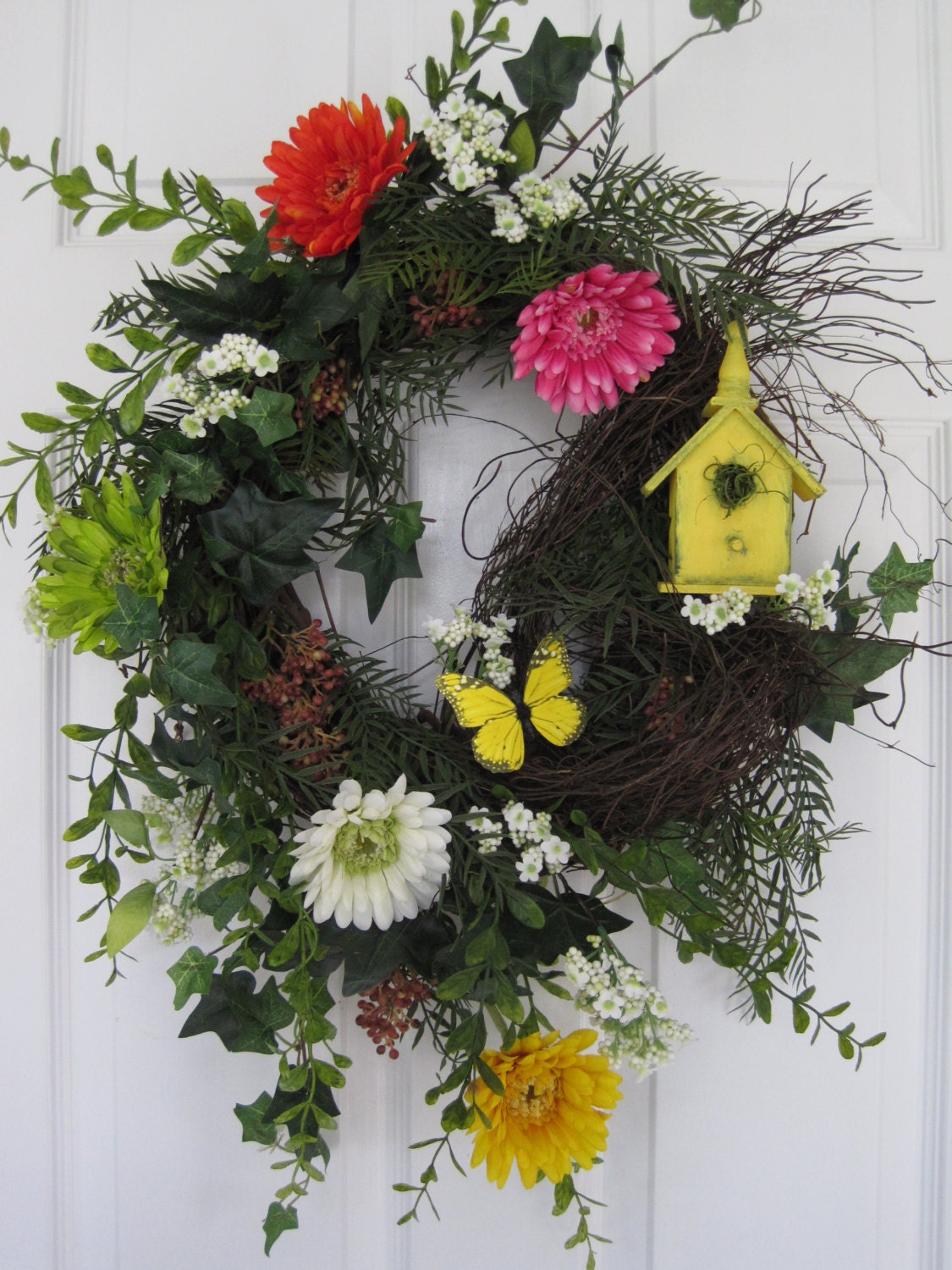 SPRING GERBERA Mothers Day Gift- Spring Summer Wreath Arrangement -Free Shipping