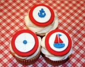 Fondant cupcake toppers Nautical theme baby shower Sailboat  Anchor