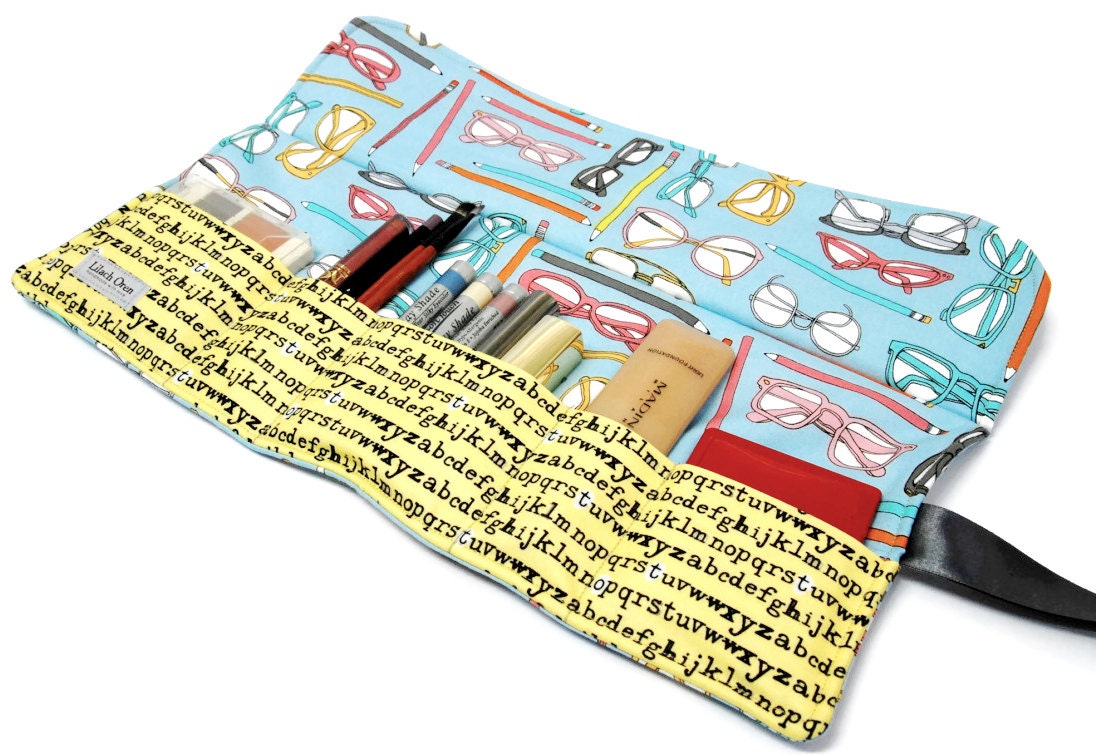 Glasses Makeup organizer bag, Makeup roll, Cosmetics holder, five pockets Makeup bag, gift for her