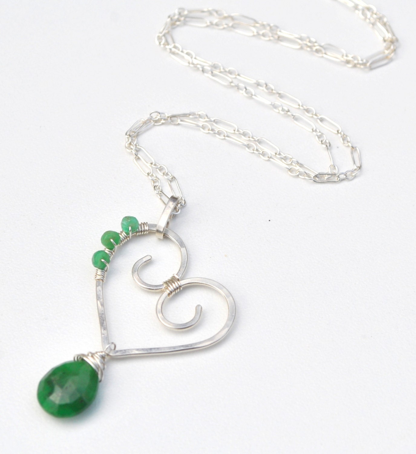 Emerald Heart Necklace in Sterling Silver - Genuine Precious Gemstone, May Birthstone Jewelry, Gift for Her, Love 2013