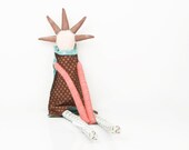 spikes  doll - Flowery mint blue,Peach, turquoise ,pink  and punctuated brown funky handmade rag doll With cool Haircut