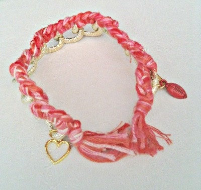 The Gridiron Lipstick Bracelet (coral & gold braided chain bracelet) - Valentine Edition