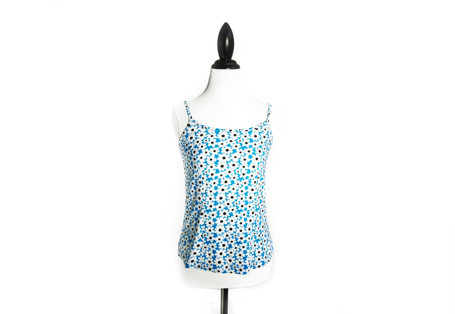 90's Blue and White Daisy Print Crop Top Tank