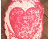 Handmade Victorian Heart Wedding Birthday Gift Tags Inked Stamped Paris Eiffel Tower Postcard Wildflowers Raspberry Pink Set of 6