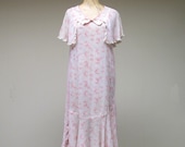 Vintage 1920s Dress / 20s Pink Cotton Gauze Chemise with Capelet / Small - Medium