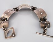 Studded Sterling Links Bracelet - Rectangles, Embossed, Zebra Print, Oxidized