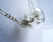 Real Dandelion Seed Glass Orb Necklace In Silver Medium Orb