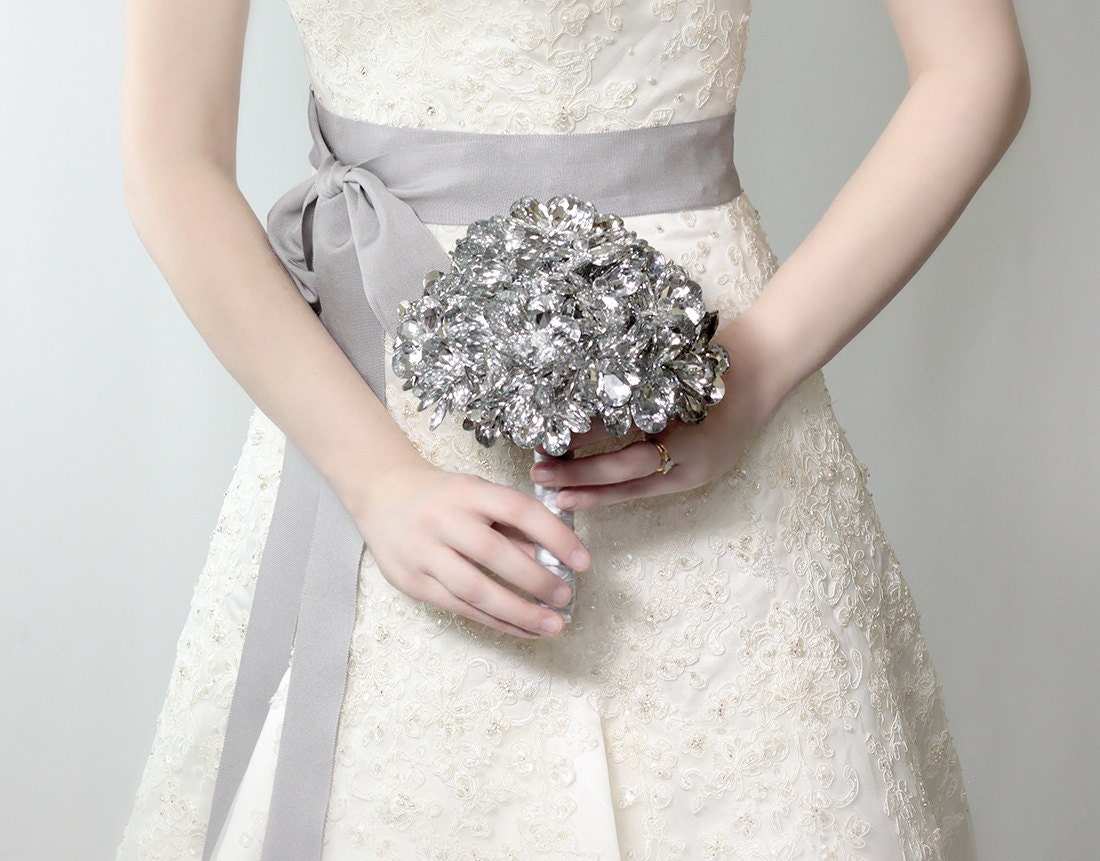 Bridal Bouquet - Beautiful Grande Beaded Silver Mirror Wedding Flowers