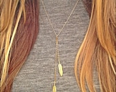 Double Feather Lariat Necklace - GOLD