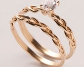 Braided Wedding Ring Set - 14K Gold and Diamond engagement ring, unisex ring, engagement ring, wedding band, stackable rings