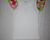 Girls White Tank Top green and pink 'Disco Dot' Fabric Sleeves - Size 6-7 Yrs.
