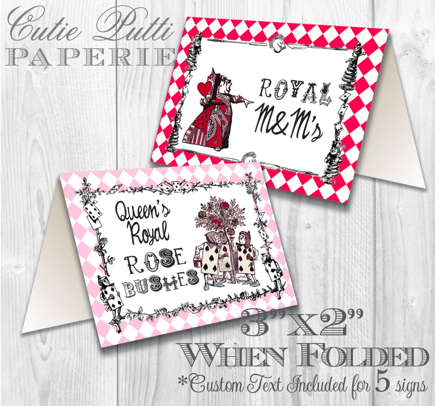 Queen of Hearts Party, Alice in Wonderland Party - PRINTABLE TENT SIGNS- Cutie Putti Paperie Il_570xn