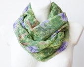 CLEARANCE Purple flowers Loop Circle Scarf infinity chiffon