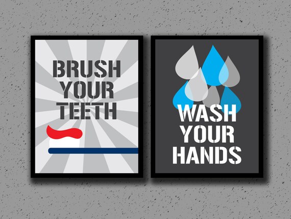 Wash Your Hands Brush Your Teeth Bathroom Art by DesignsByTenisha