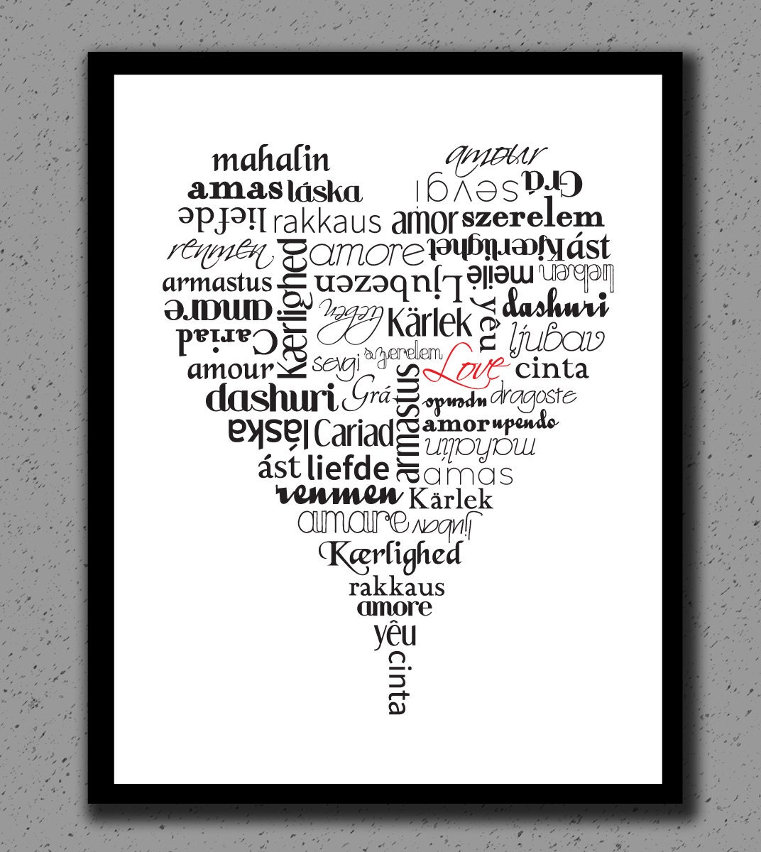 Heart Print, Love Print, Art, Wedding, Gift, Personalized, Anniversary, Engagement, Gift, Mom, Mothers Day, Amor, Amore, Amour, Custom