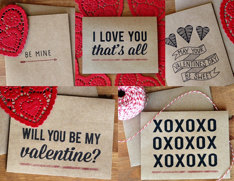 Set of 5 Valentine Cards - Your Choice from 5 Designs - Assorted Valentine's Day Card Set
