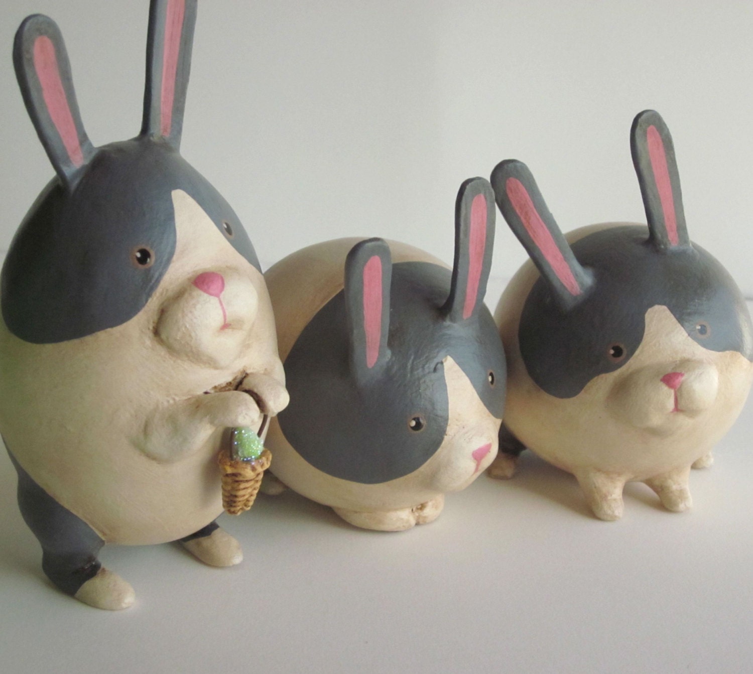 Smoky Grey Dutch Bunnies Easter Antique Style