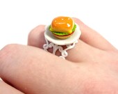 Delicious Hamburger Miniature Food Polymer Clay Ring