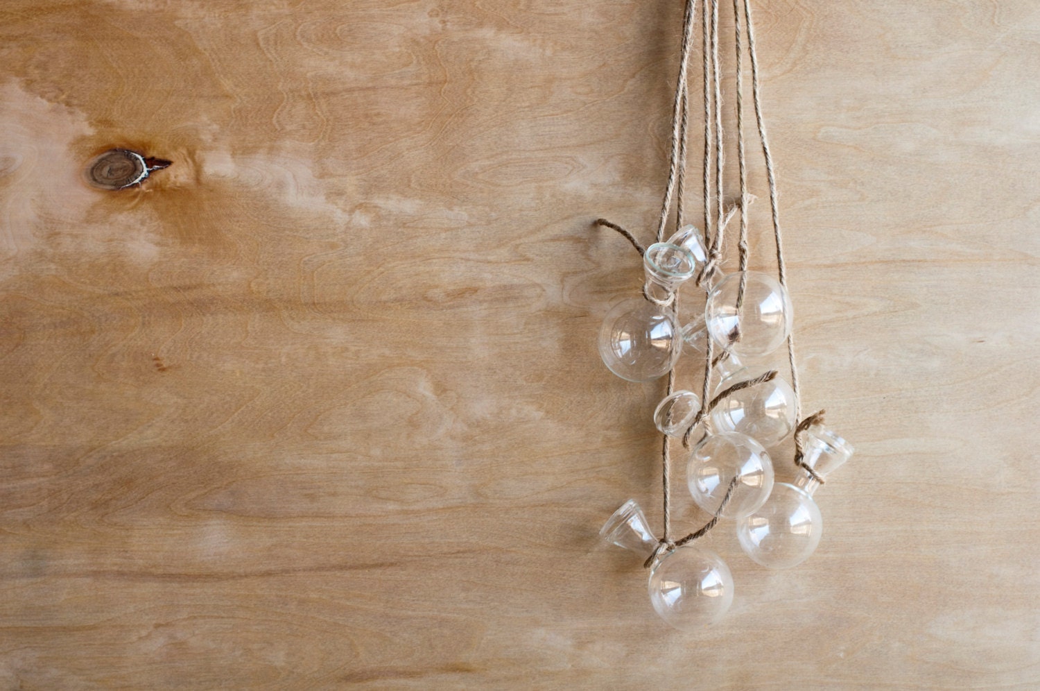 three hanging glass rooting vases - industrial flasks