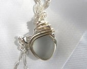 Wire Wrapped Sea Glass Necklace Light Grey in Non Tarnish Silver Artisan Wire