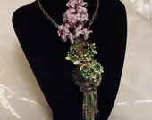 Pendant Vase necklace Green bottle amulet, Steampunk Rhinestone, glass Jewelry, Message in a Bottle Charm Pendant