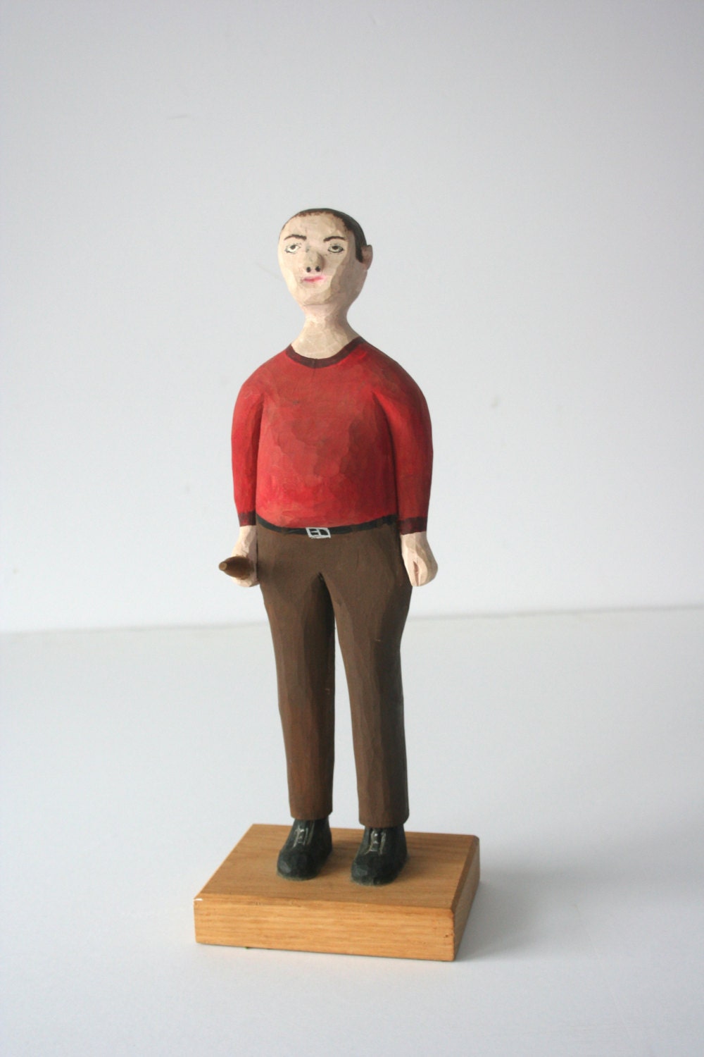 Vintage Folk Art Wooden Sculpture Man With Beer Figure Handmade