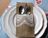 Set of 6 burlap cutlery holders