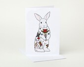 Tattoo Rabbit Greeting Card (white bunny)