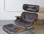 Mid Century Eames / Plycraft Selig Style Dark Brown Lounge Chair and Ottoman - 50s 60s Mad Men