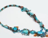 Beadwork Turquoise Necklace Beadweaving Gemstone and Seed Beads