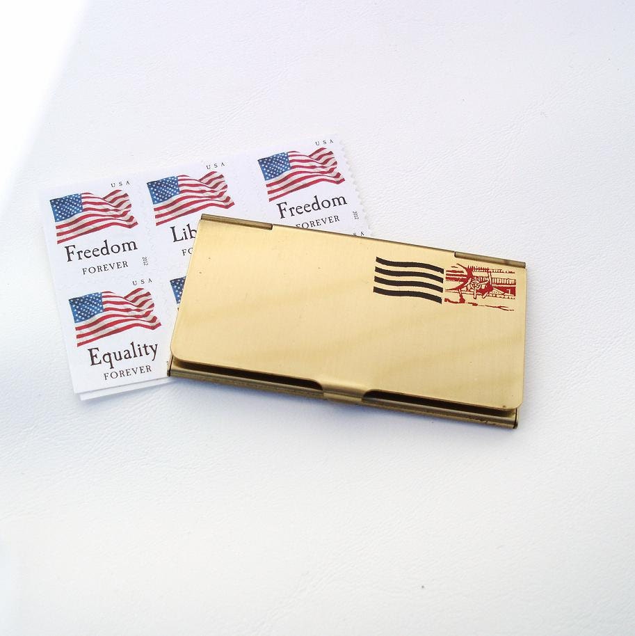 Gold Compact Case Stamp Collecting Card Case Postage Stamp Holder Purse Accessory