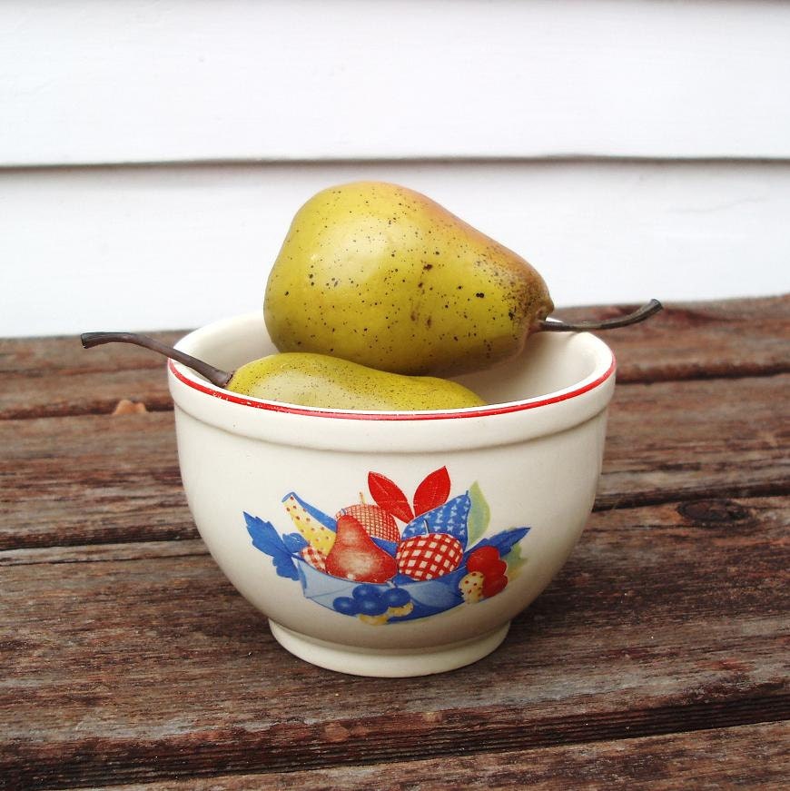 Calico Fruit Bowl Vintage Cambridge Pottery Retro Kitchenware / Blue / Yellow / Green